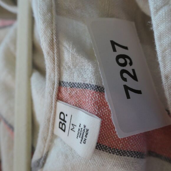 BP Jumpsuit Womens M Ivory Striped Wide Leg Pockets Linen Blend Gauzy Beachy - Picture 10 of 11